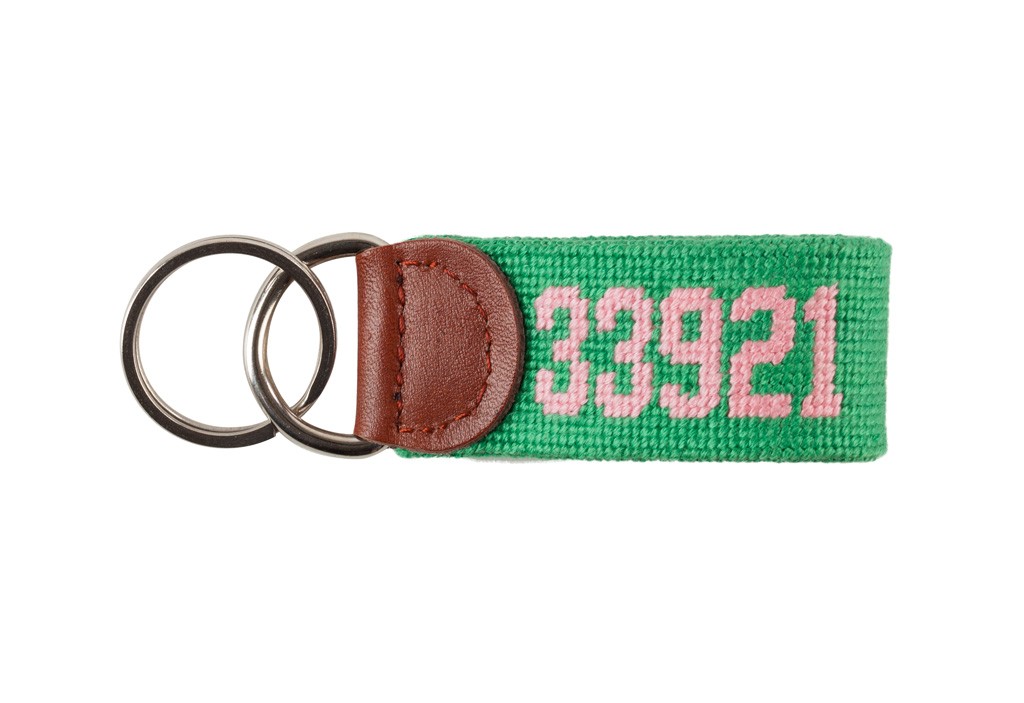 Smathers & Branson Needlepoint Key Fob Boca Grande Zip Code; Mint Green