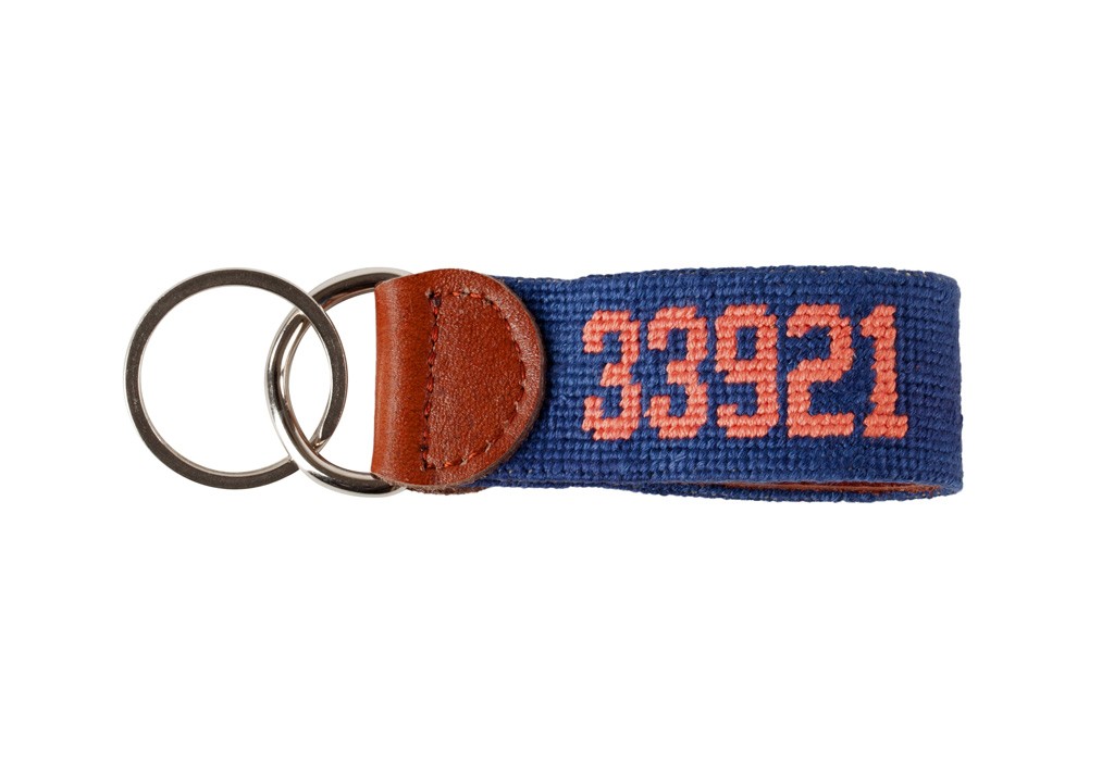 Smathers & Branson Needlepoint Key Fob Boca Grande Zip Code; Navy Blue