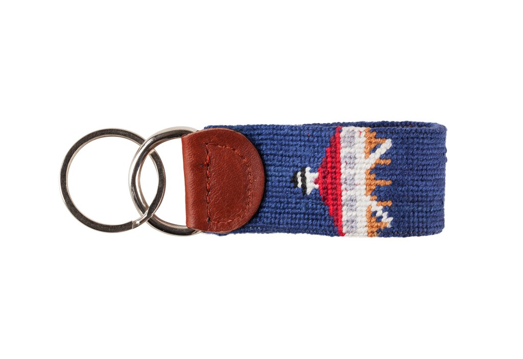 Smathers & Branson Needlepoint Key Fob; Historic Boca Grande Lighthouse & Island Logo; Navy Blue